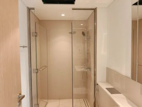 Glass shower partition installed